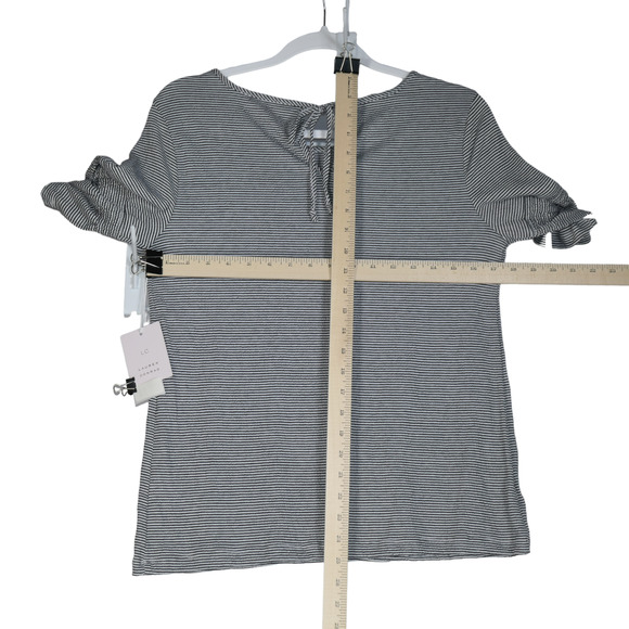 LC Lauren Conrad Knit Top Women Medium Black White Striped Bell Sleeve NWT - Picture 8 of 10